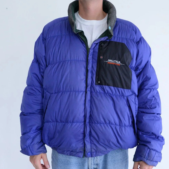 VTG 90S Nautica Elevation 8000 Reversible Blue Green Puffer Zip Up Winter Jacket - Picture 3 of 16